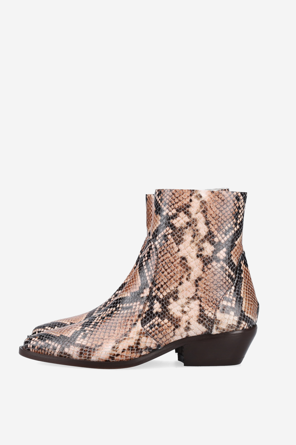 Pointed-toe pitone ankle boots