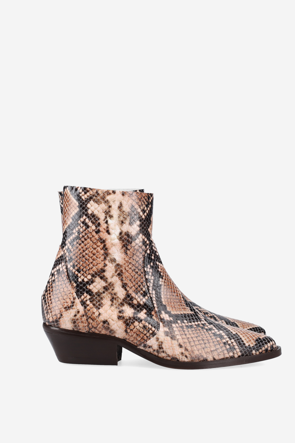 Pointed-toe pitone ankle boots