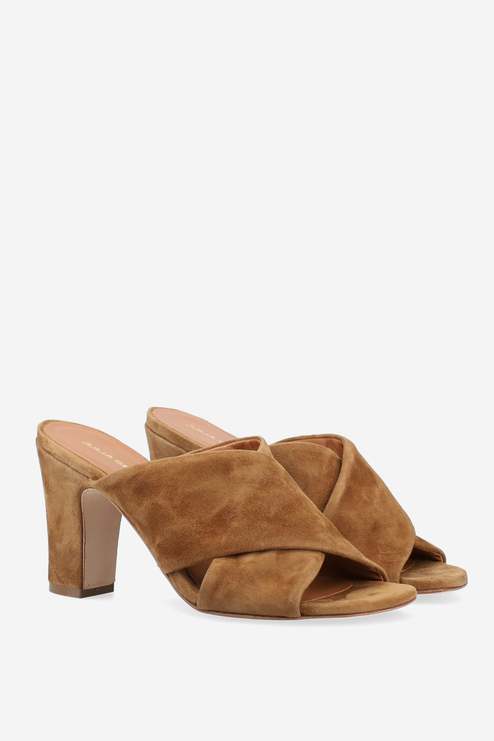 Cross-over suede heeled sandals