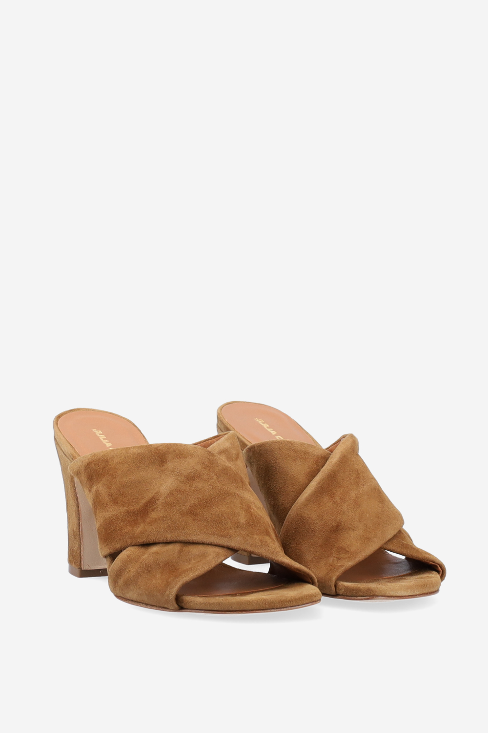Cross-over suede heeled sandals