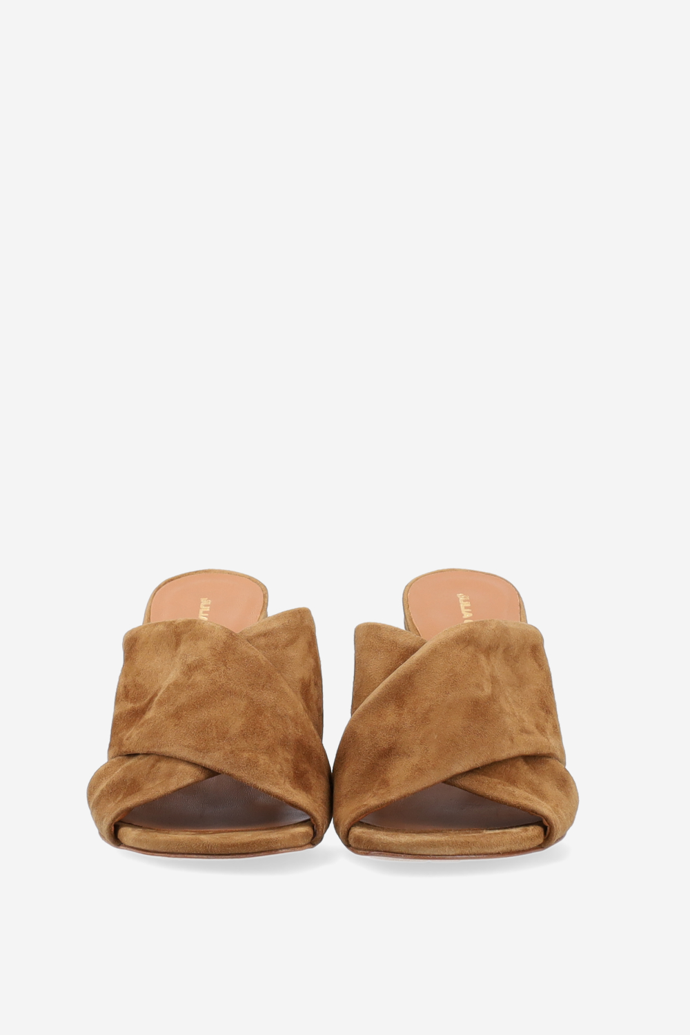 Cross-over suede heeled sandals