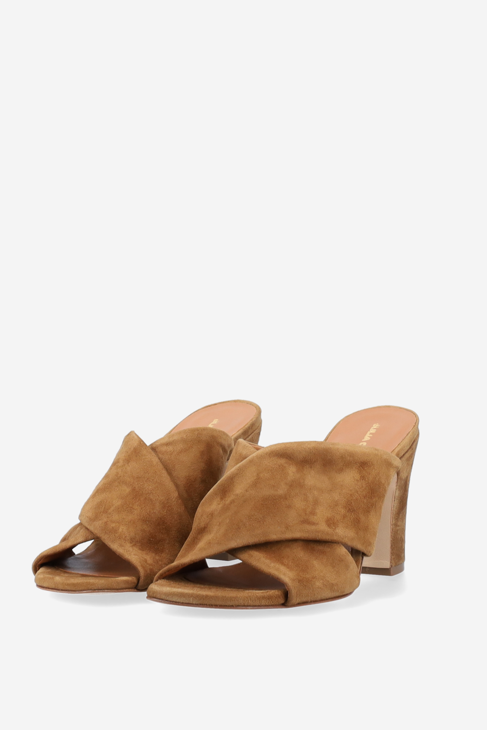 Cross-over suede heeled sandals
