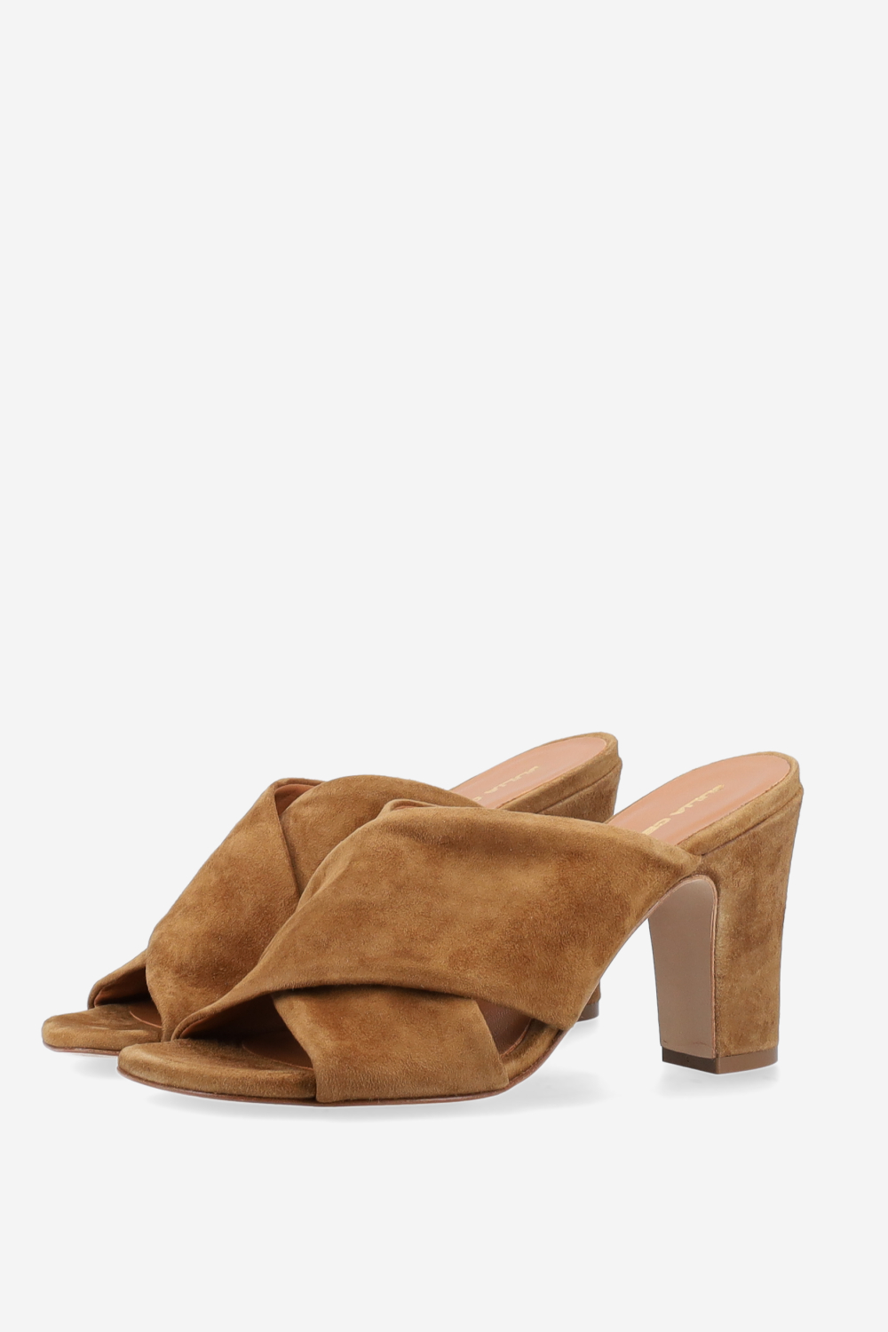 Cross-over suede heeled sandals