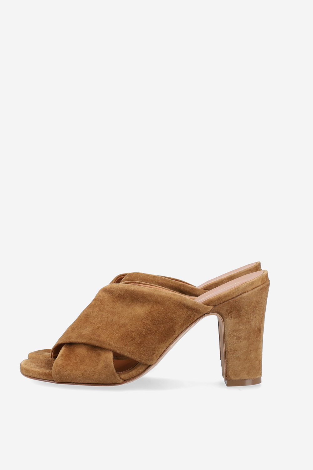 Cross-over suede heeled sandals