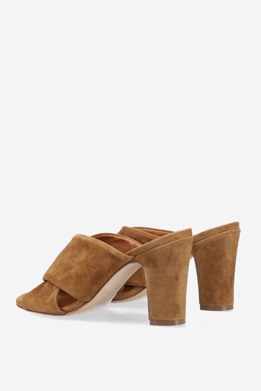 Cross-over suede heeled sandals