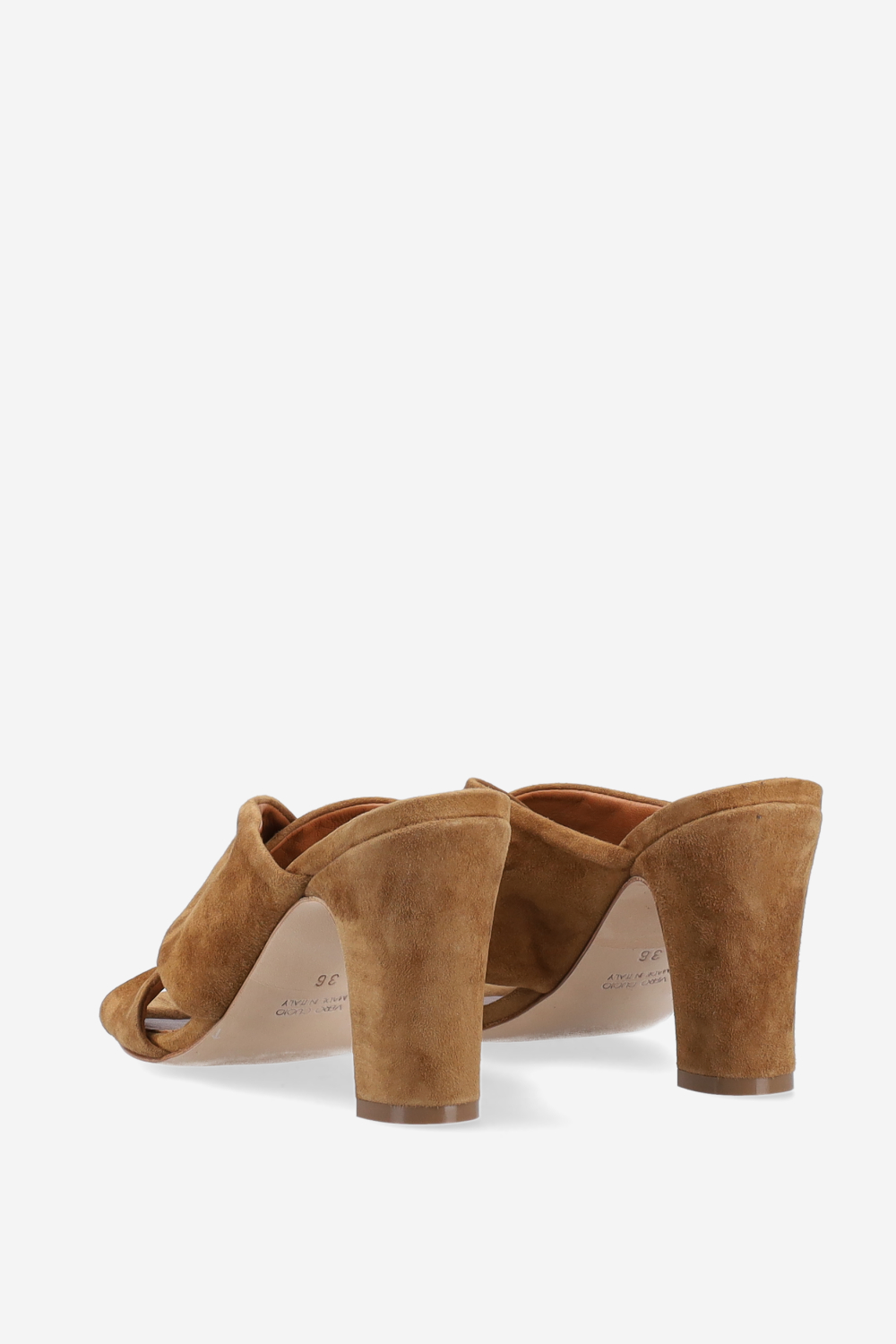 Cross-over suede heeled sandals