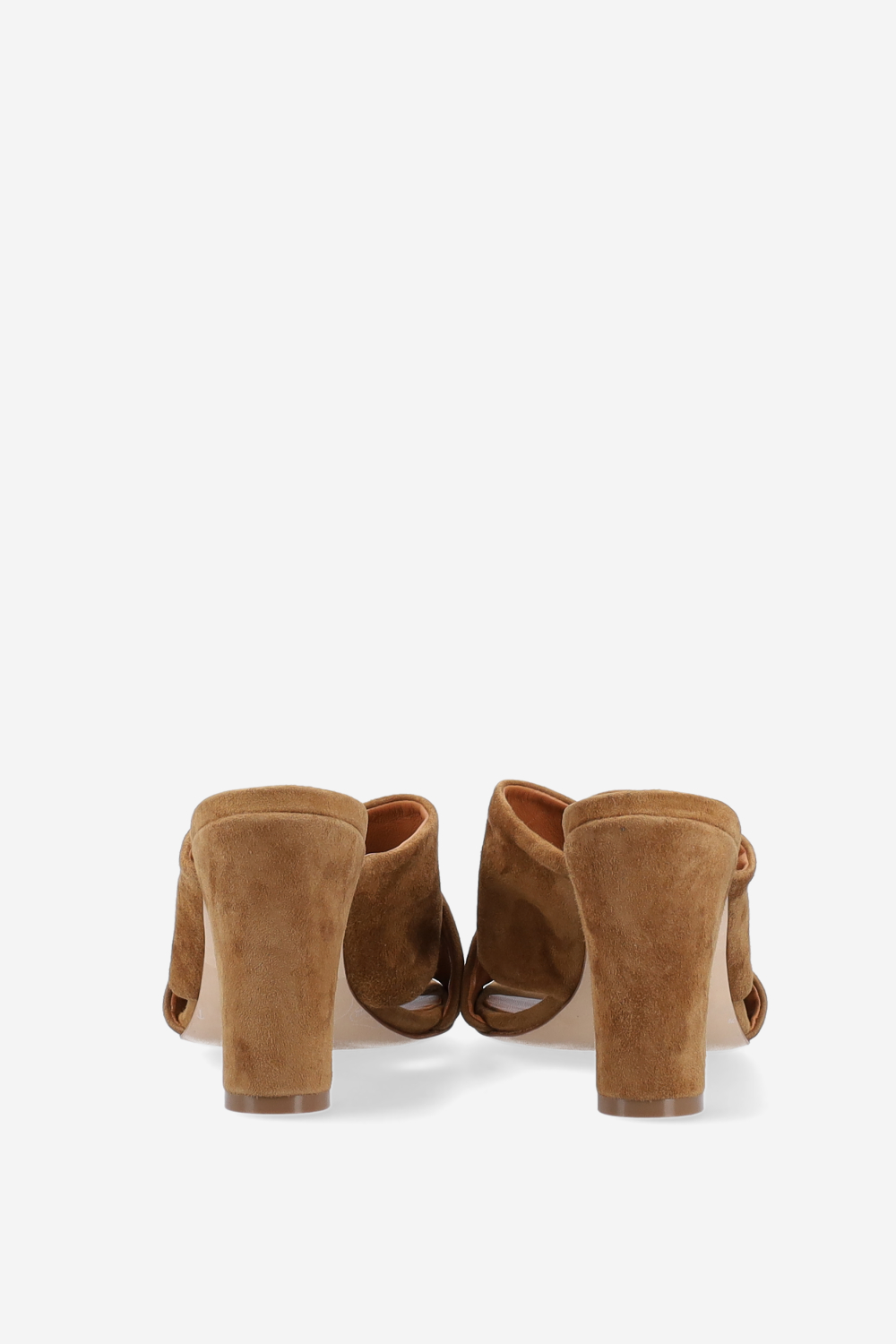 Cross-over suede heeled sandals