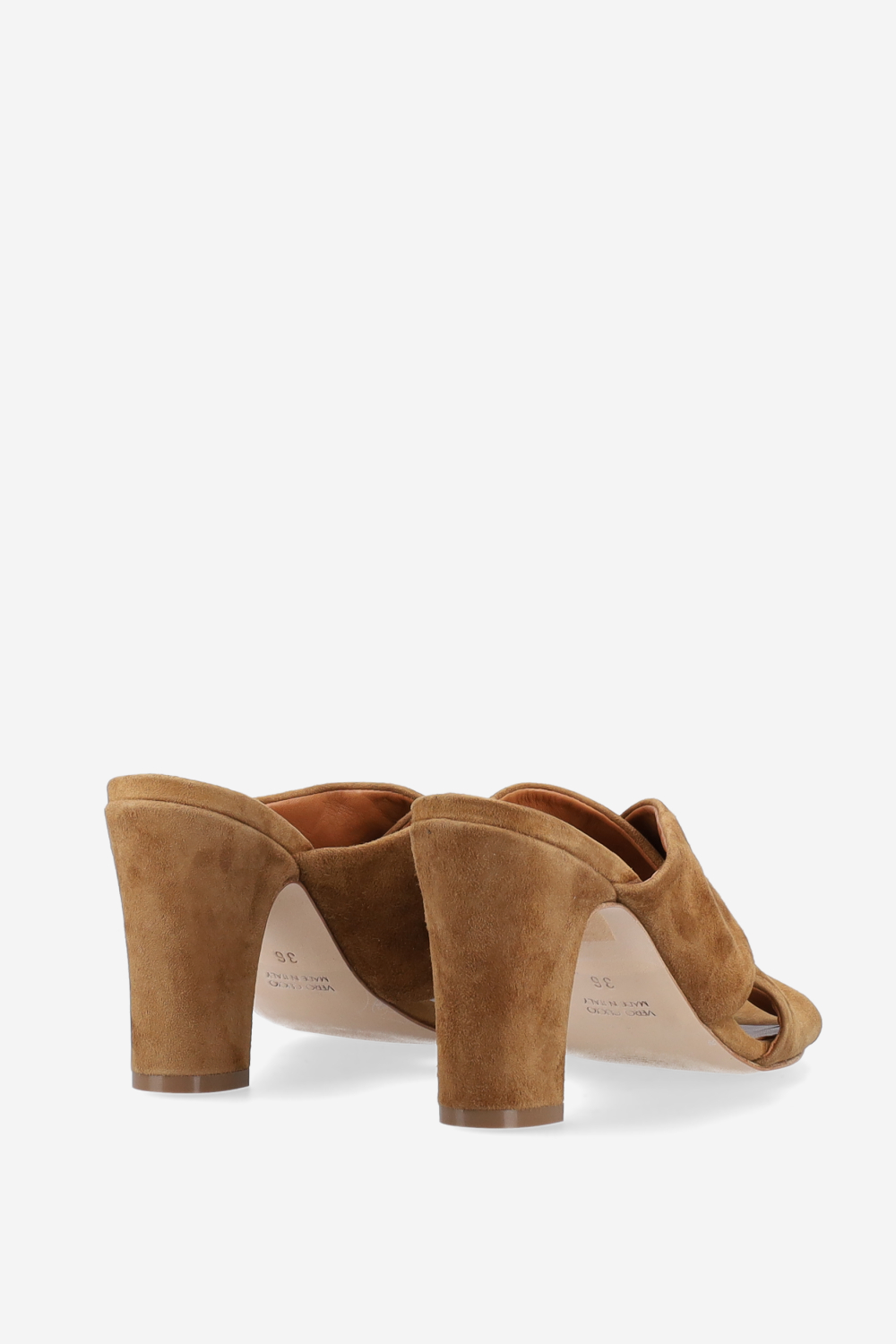 Cross-over suede heeled sandals