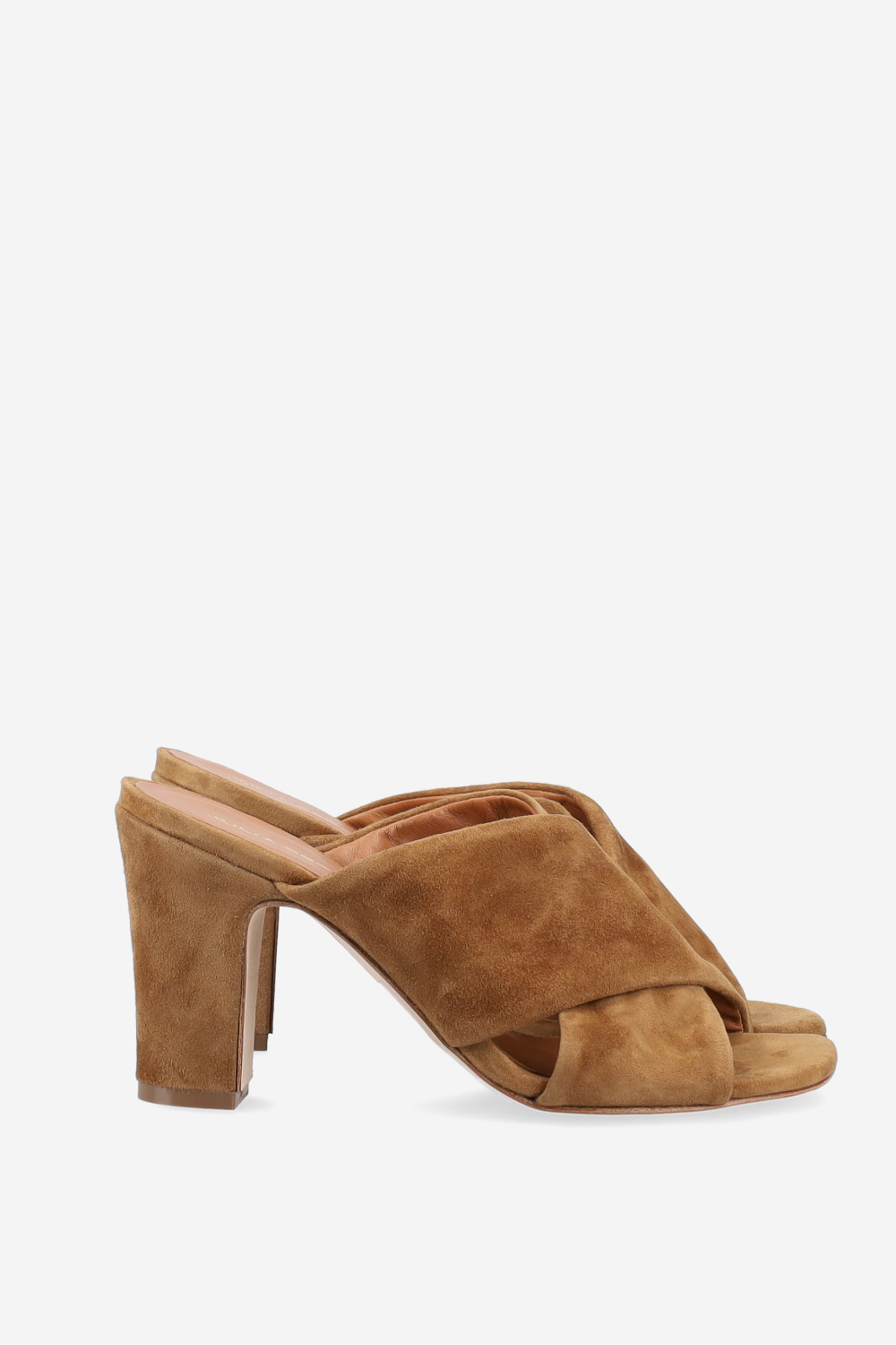 Cross-over suede heeled sandals