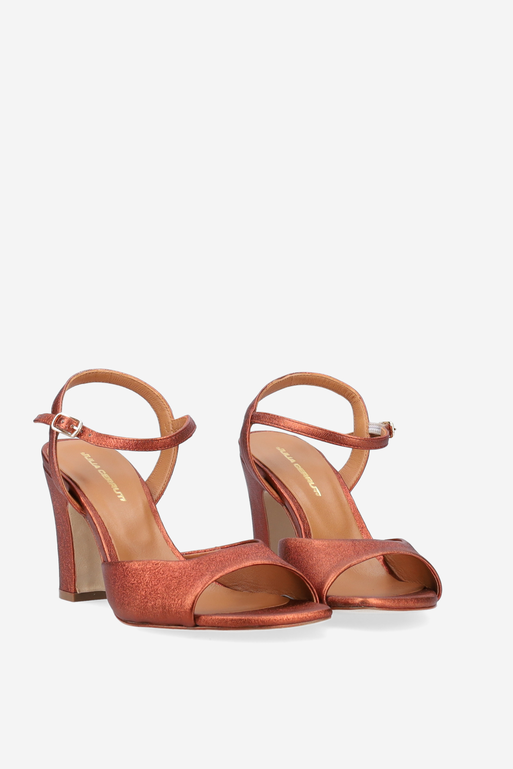 Metallic leather heeled sandals