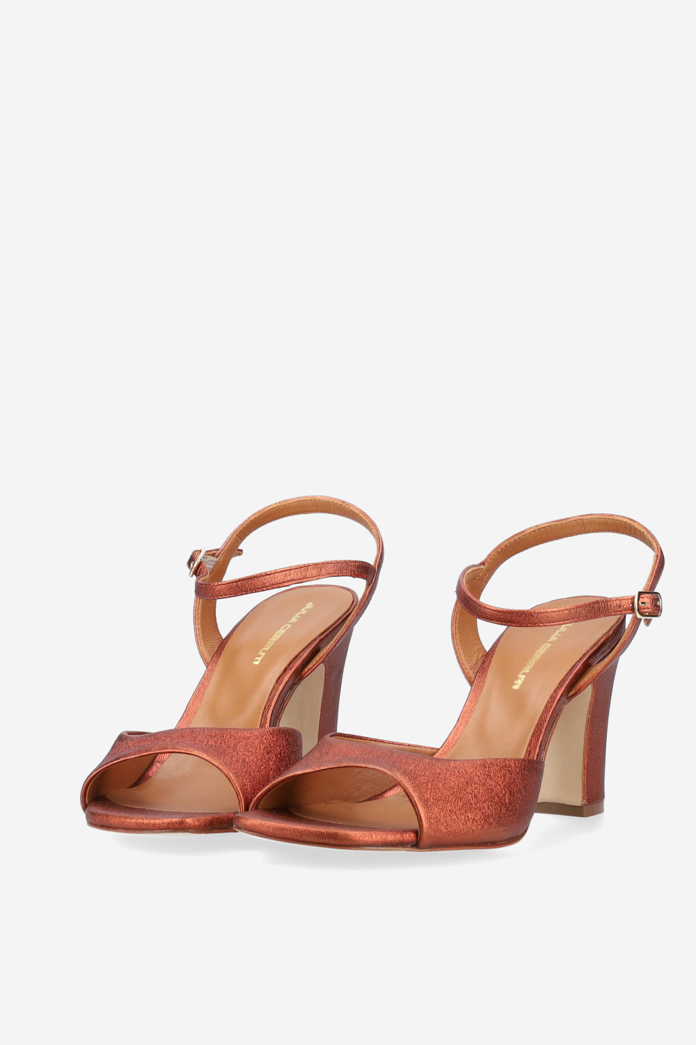 Metallic leather heeled sandals