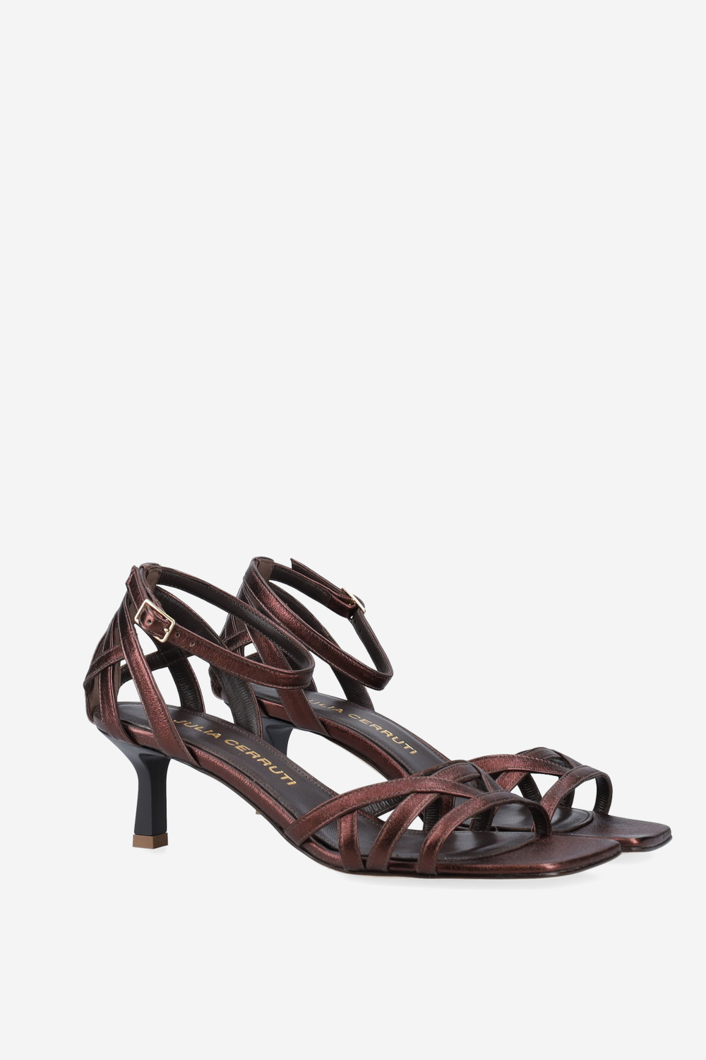 Strappy metallic leather sandals