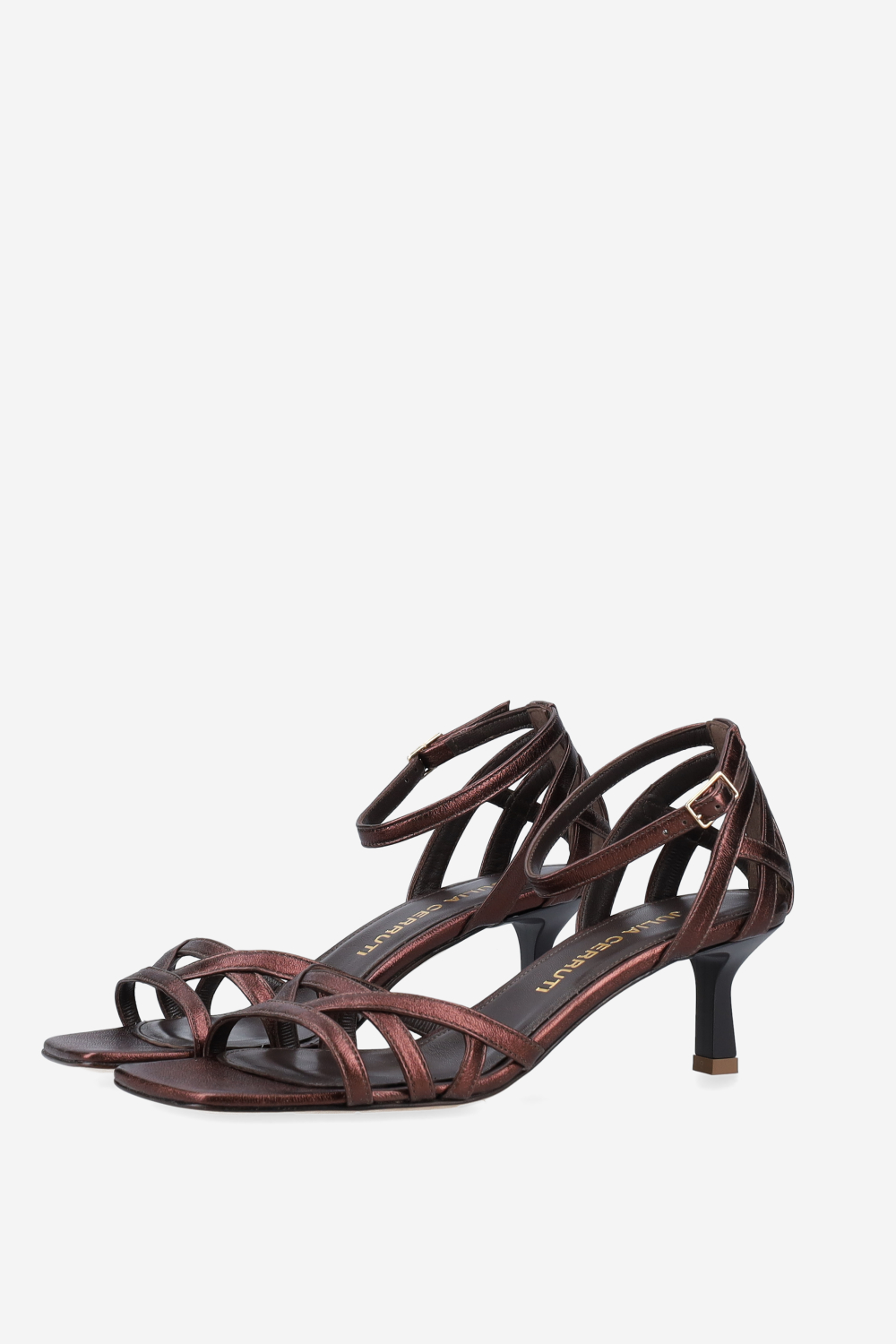 Strappy metallic leather sandals