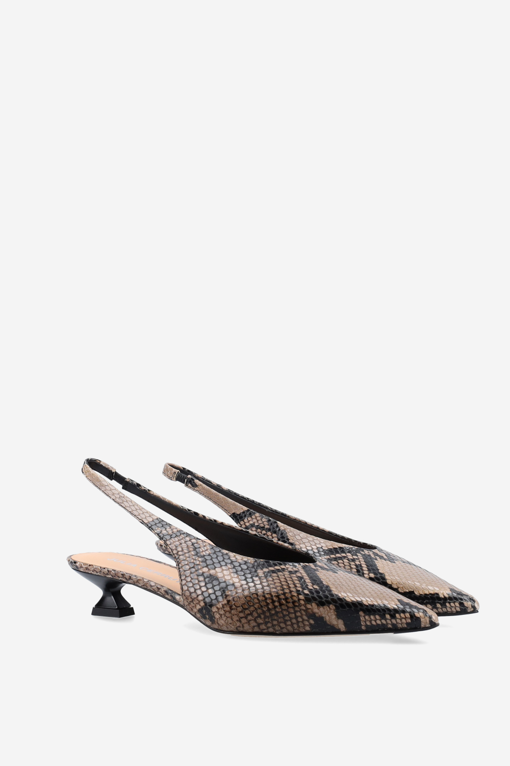 Pointed-toe pitone leather slingbacks