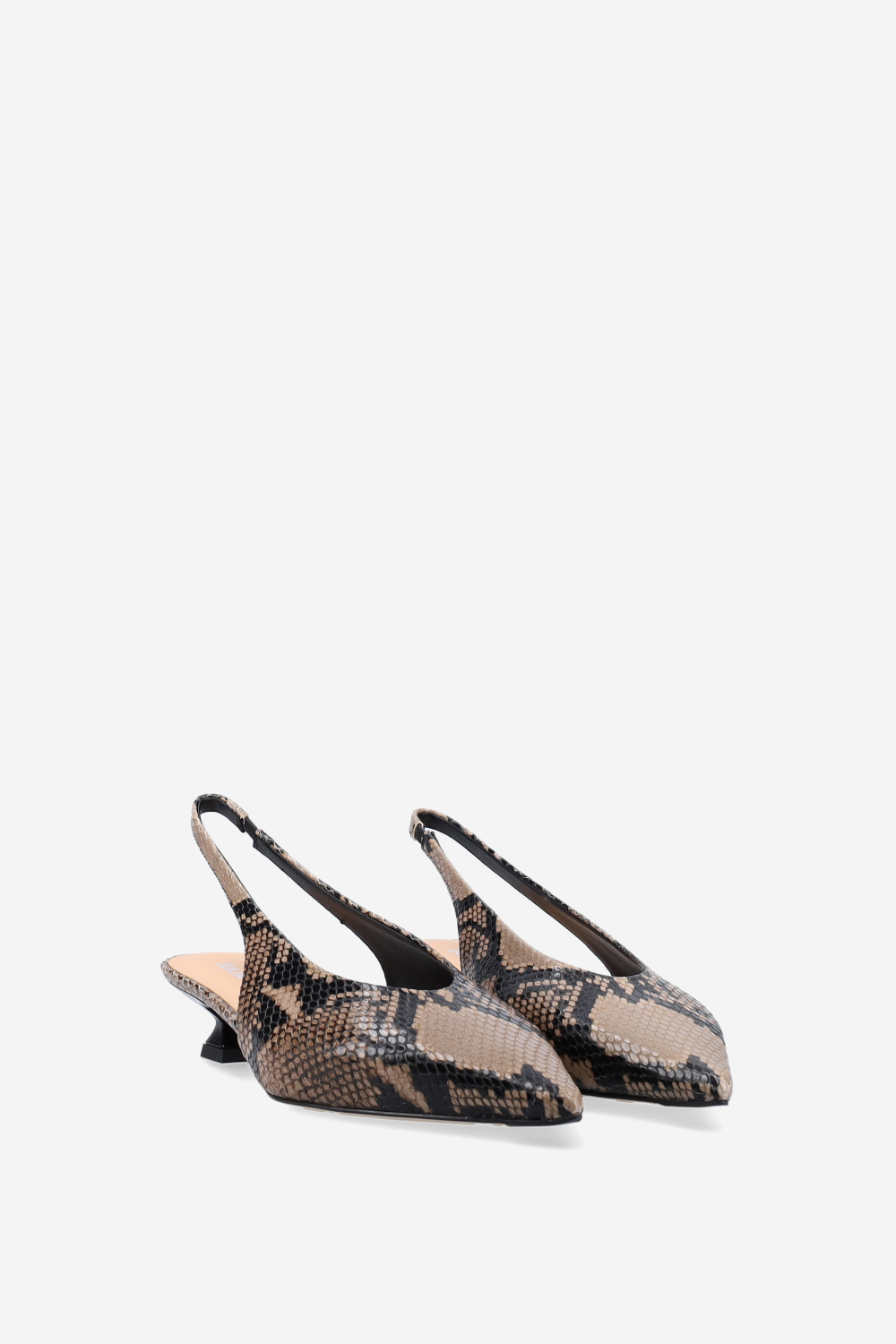 Pointed-toe pitone leather slingbacks