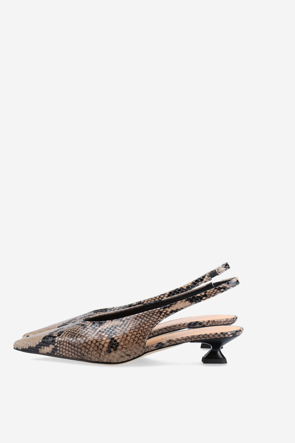 Pointed-toe pitone leather slingbacks