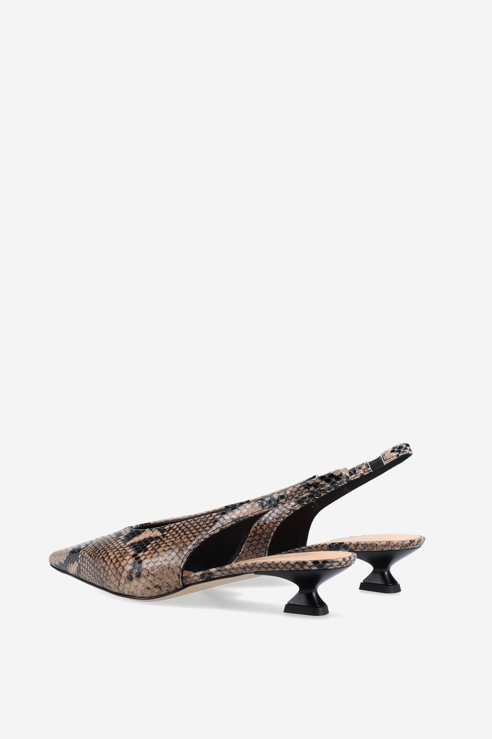 Pointed-toe pitone leather slingbacks