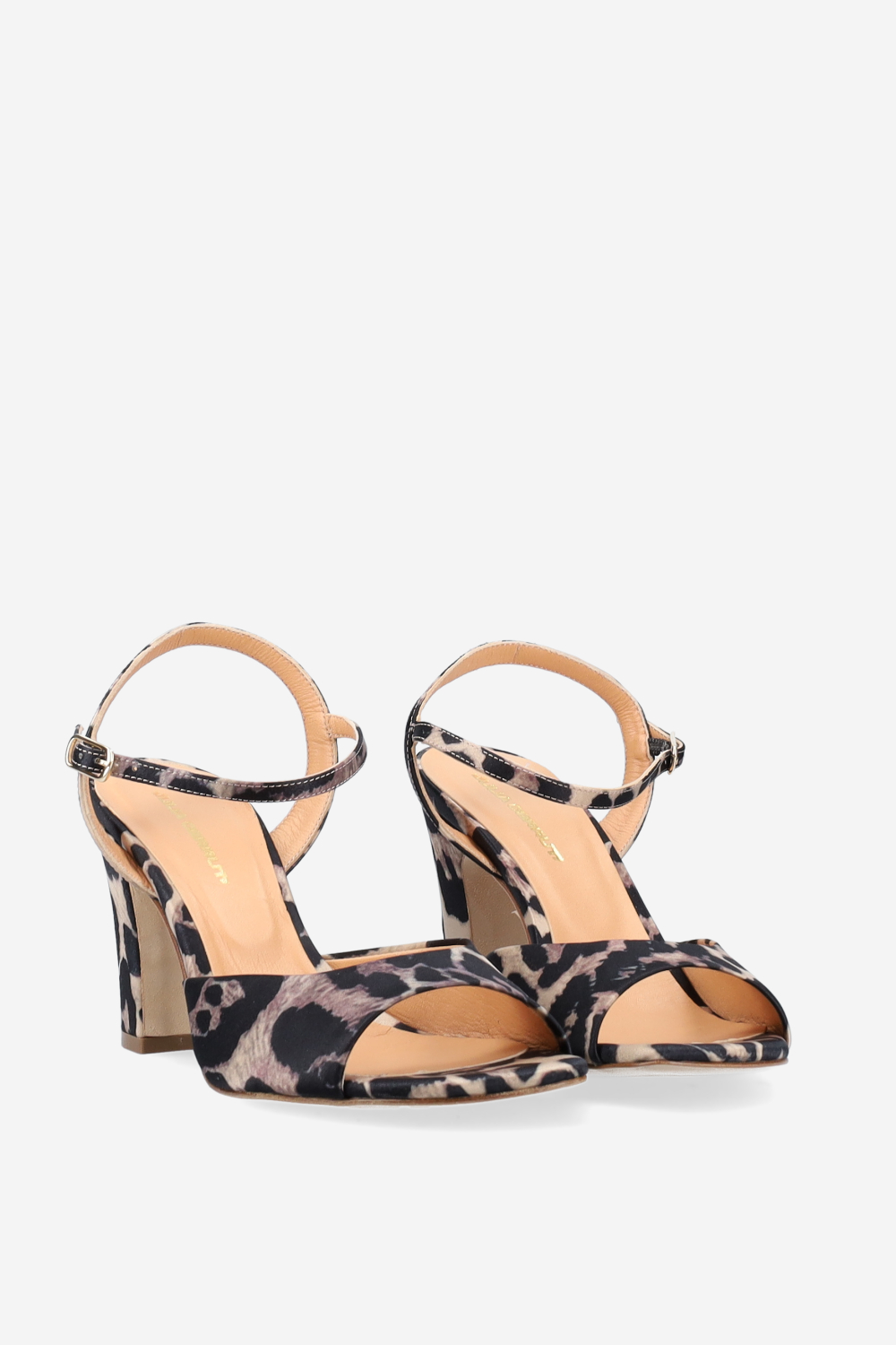 Satin leopard heeled sandals