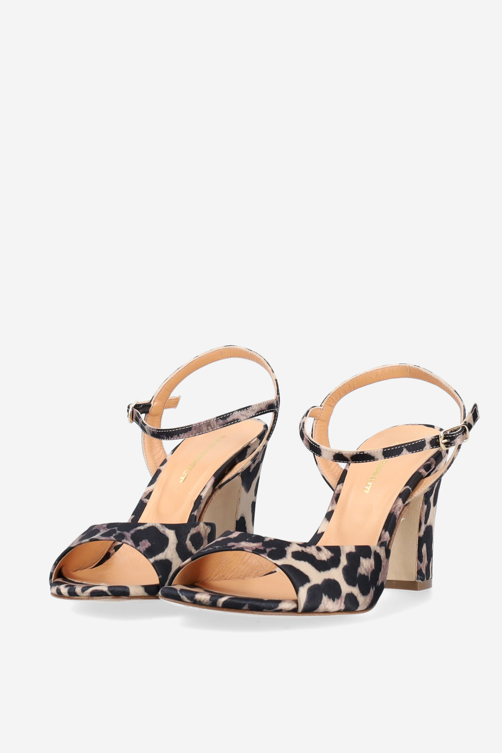 Satin leopard heeled sandals