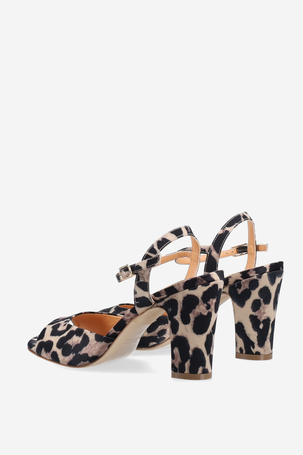 Satin leopard heeled sandals