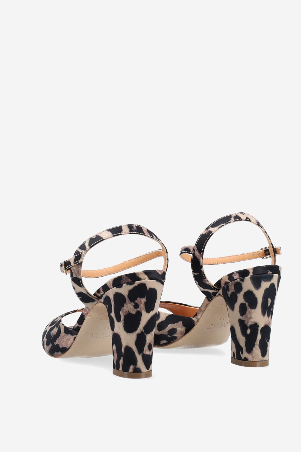 Satin leopard heeled sandals