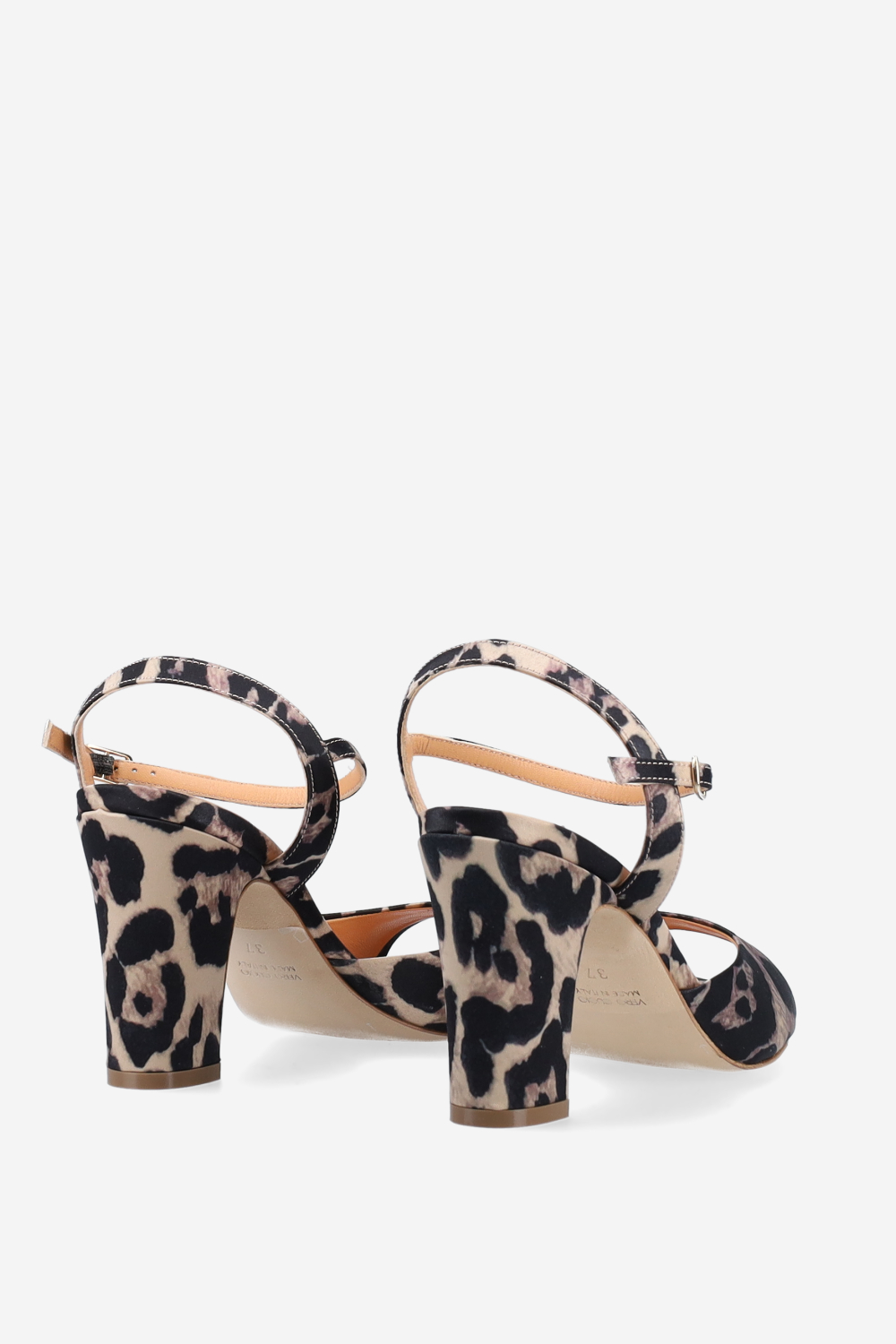 Satin leopard heeled sandals