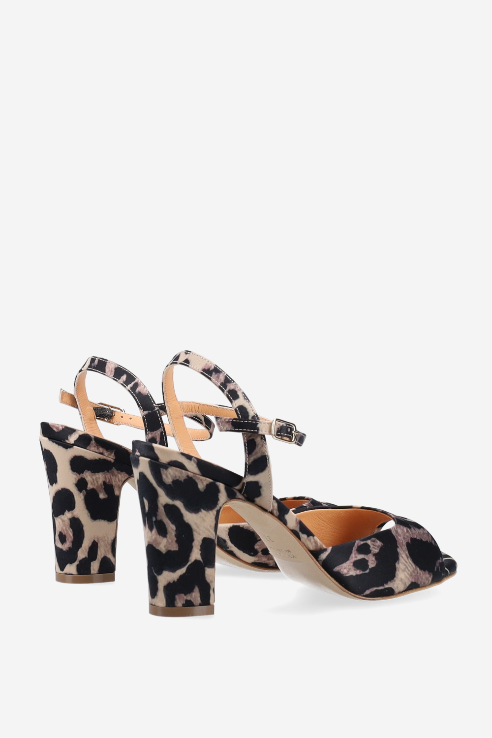 Satin leopard heeled sandals