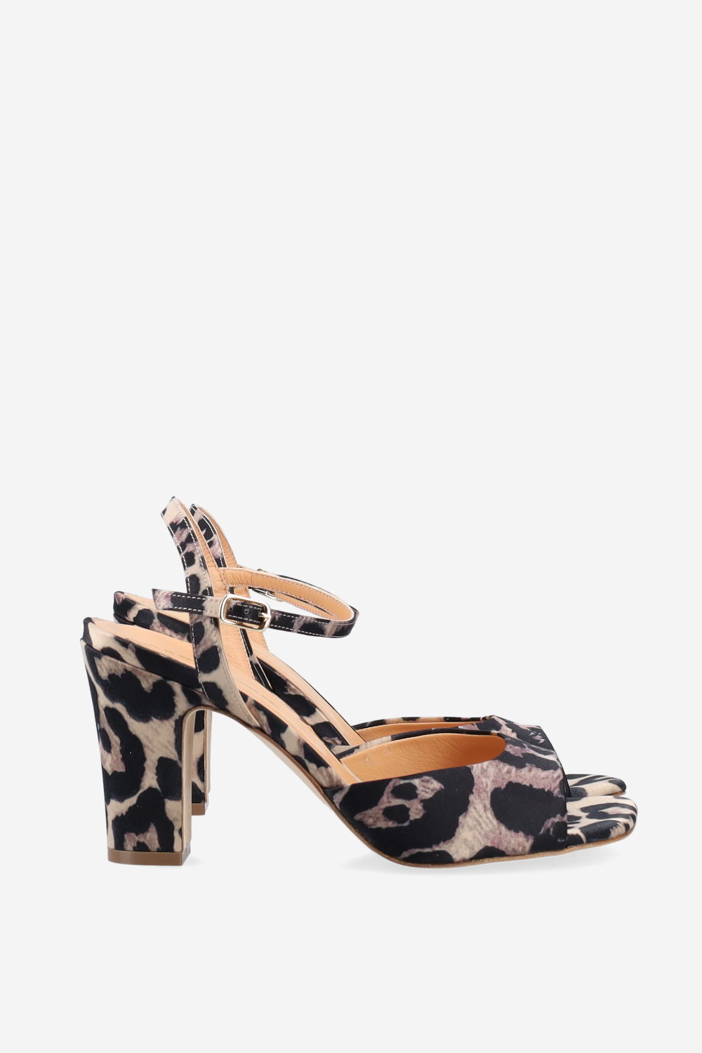 Satin leopard heeled sandals