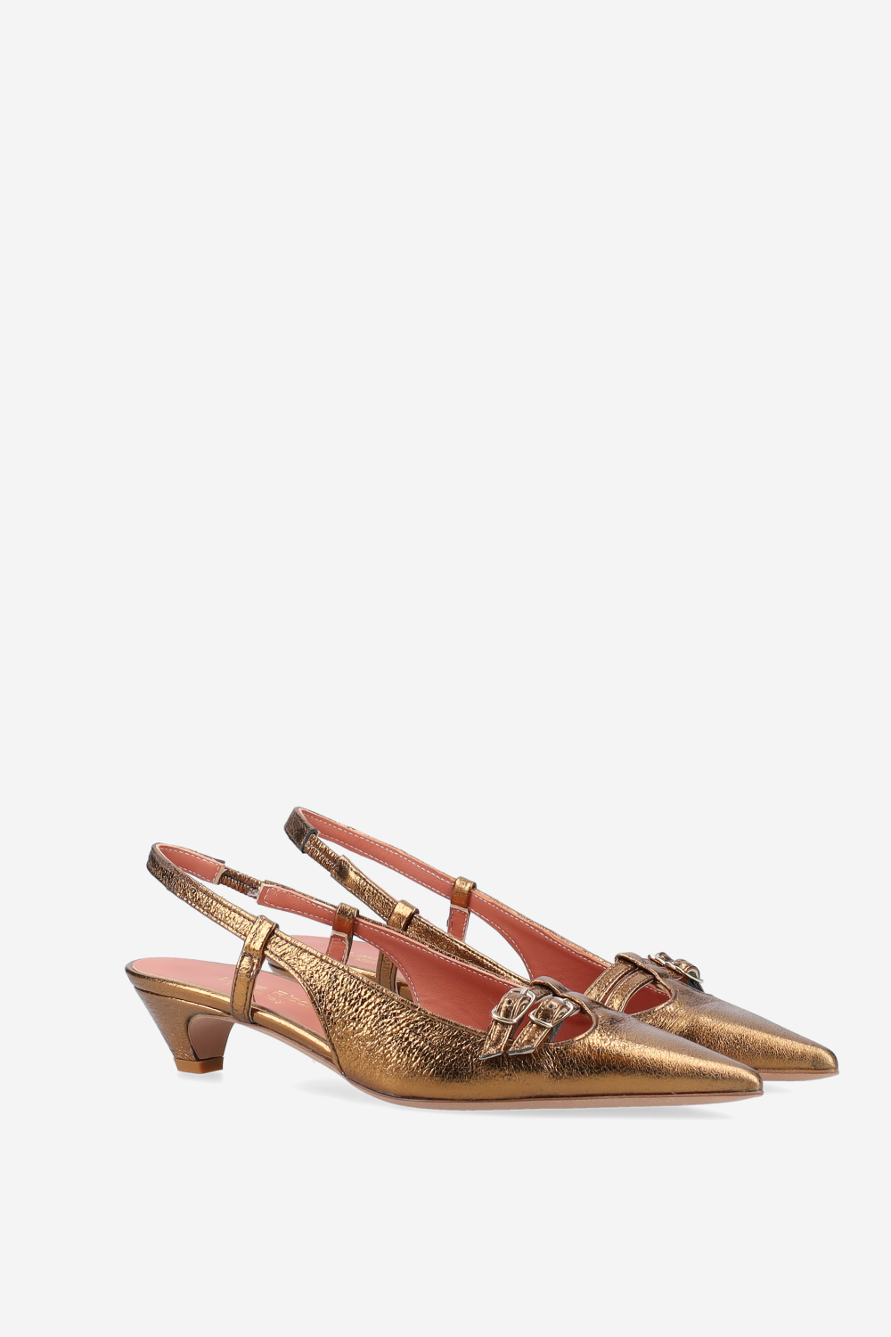Pointed-toe metallic leather slingbacks