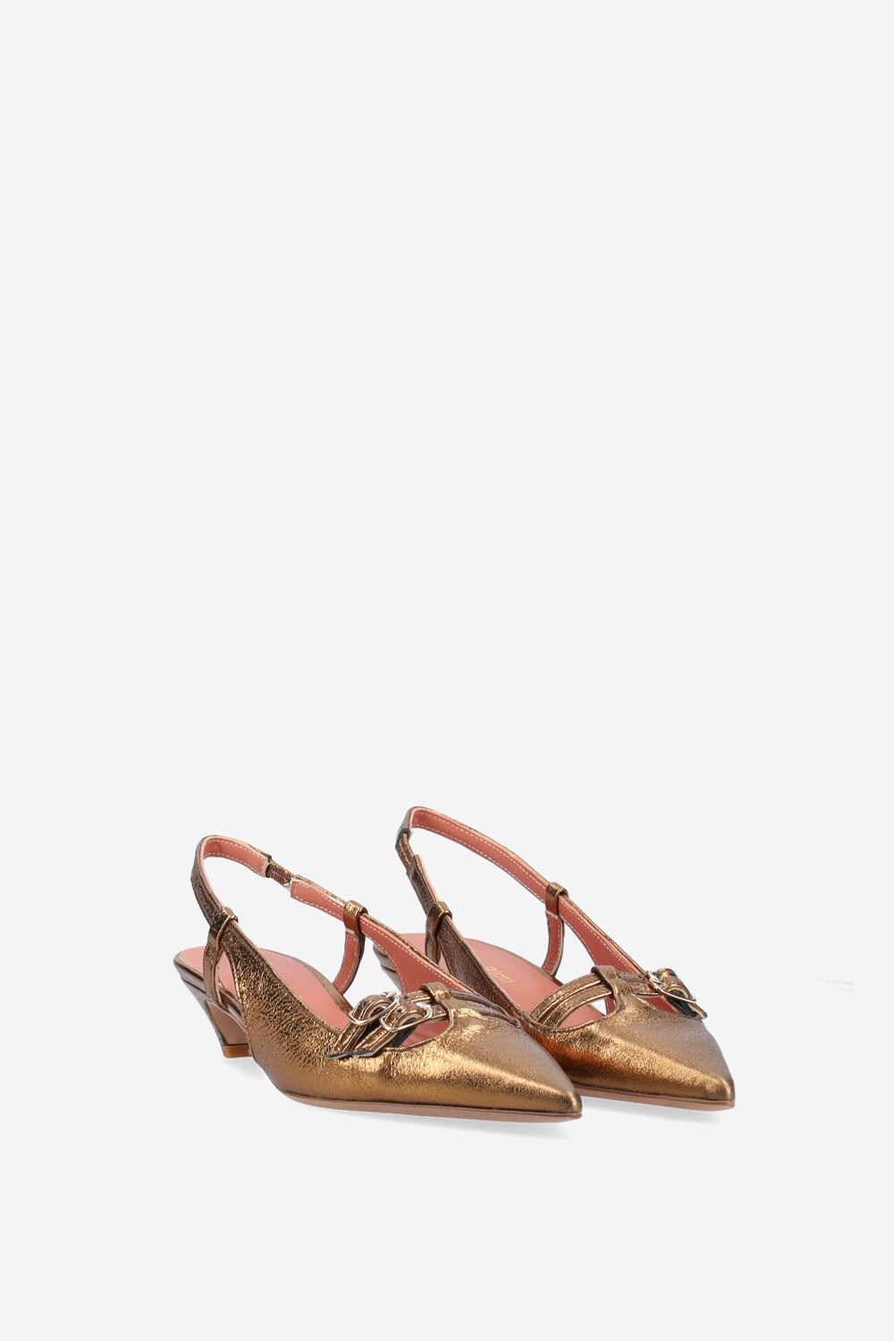 Pointed-toe metallic leather slingbacks