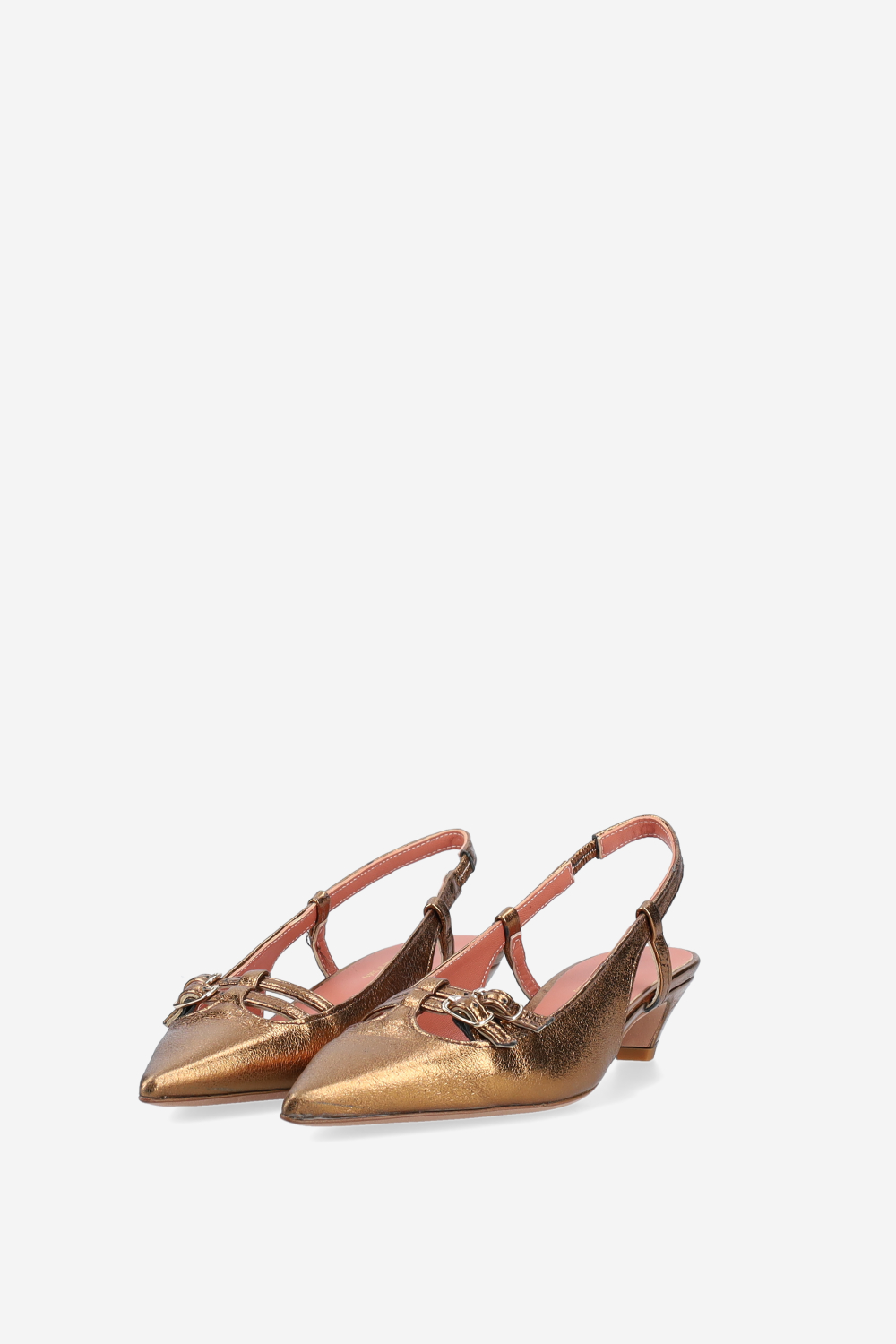 Pointed-toe metallic leather slingbacks