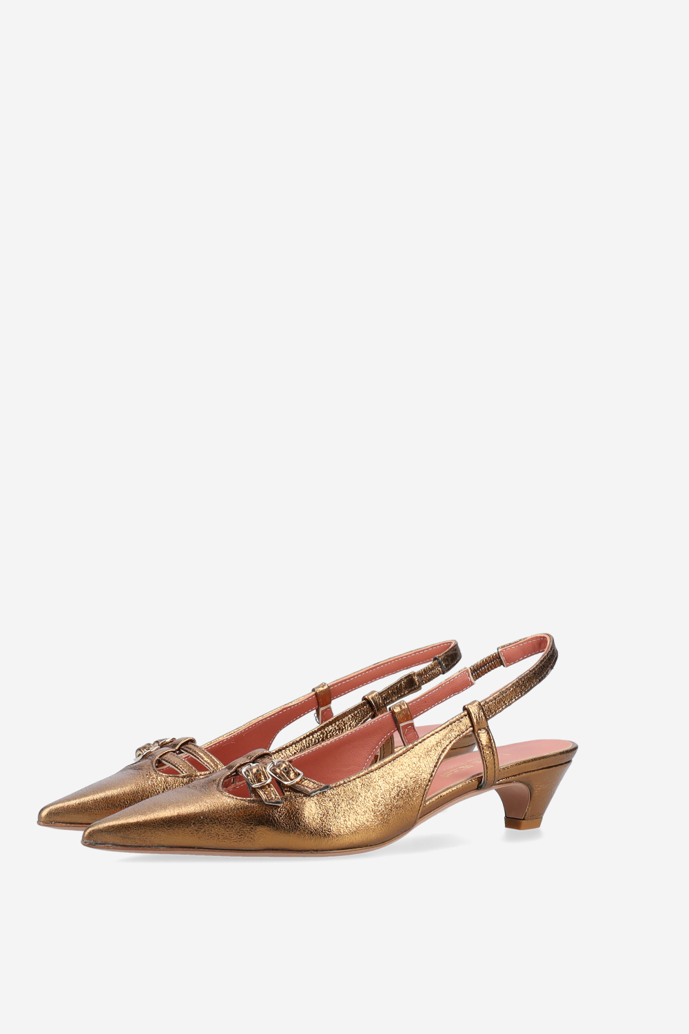 Pointed-toe metallic leather slingbacks