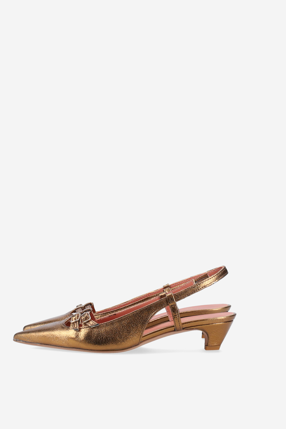 Pointed-toe metallic leather slingbacks