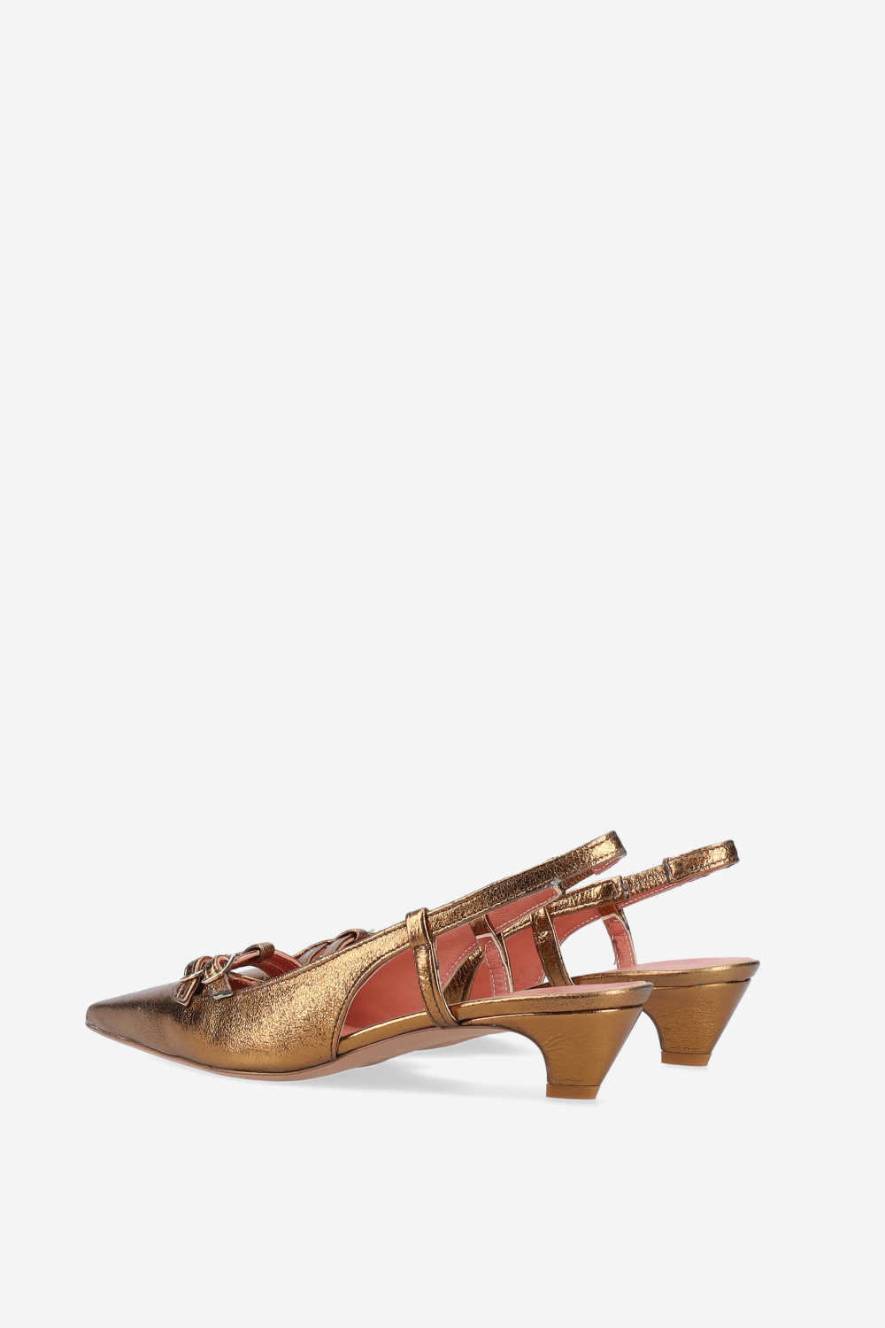Pointed-toe metallic leather slingbacks