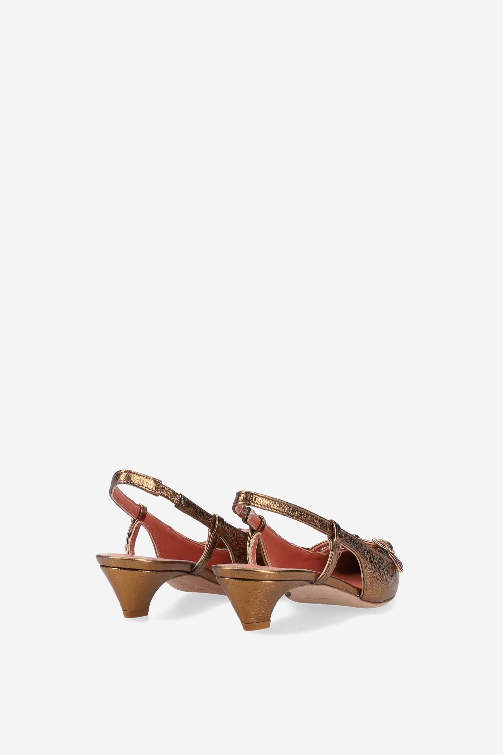 Pointed-toe metallic leather slingbacks