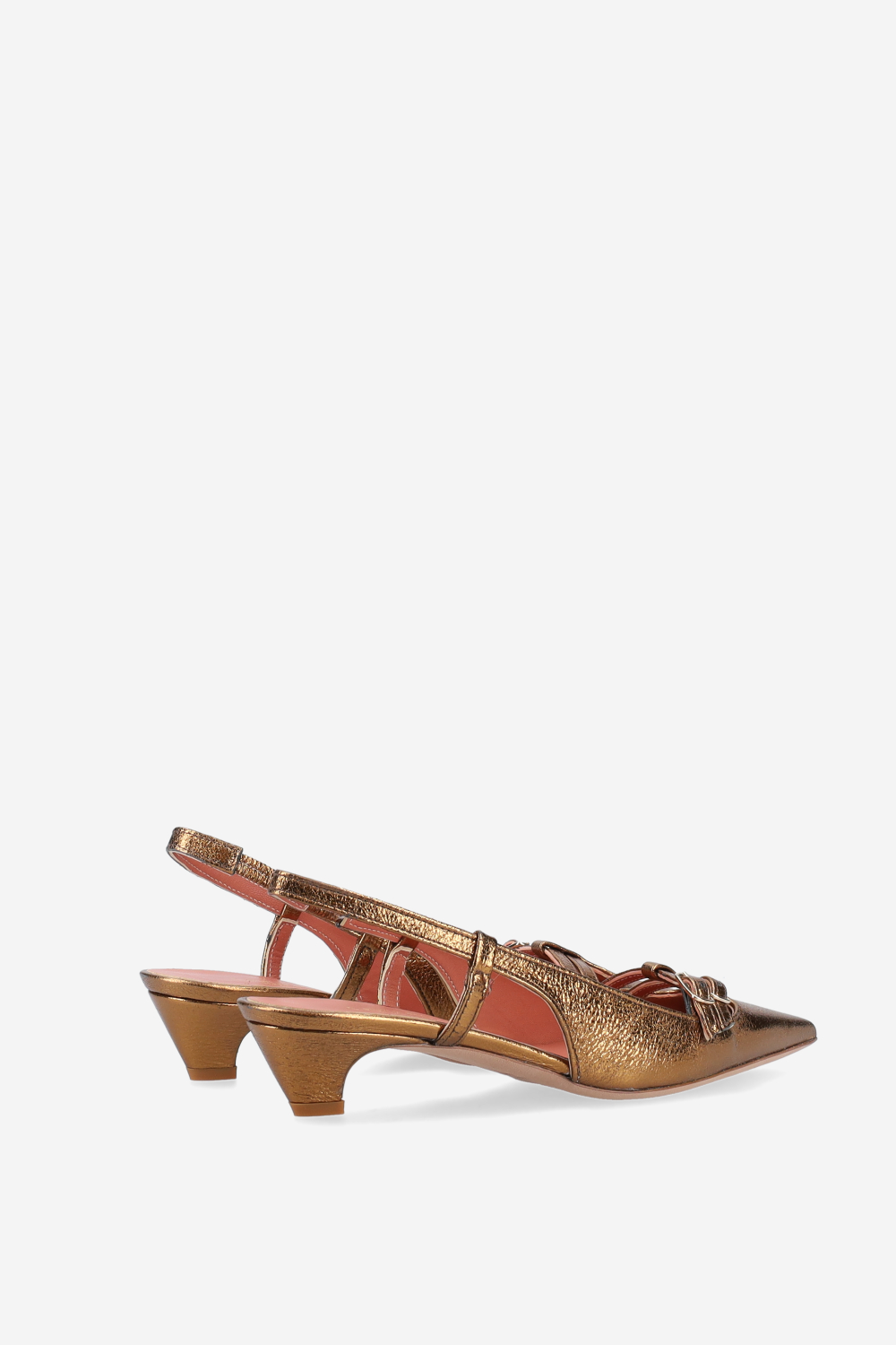 Pointed-toe metallic leather slingbacks