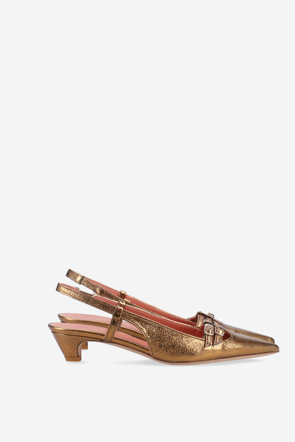 Pointed-toe metallic leather slingbacks