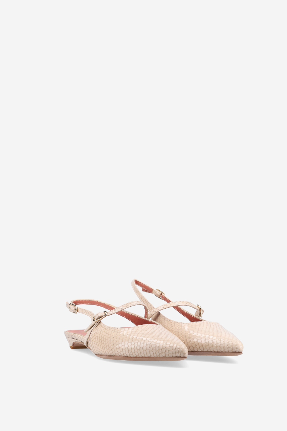 Lizard leather cross-over slingbacks