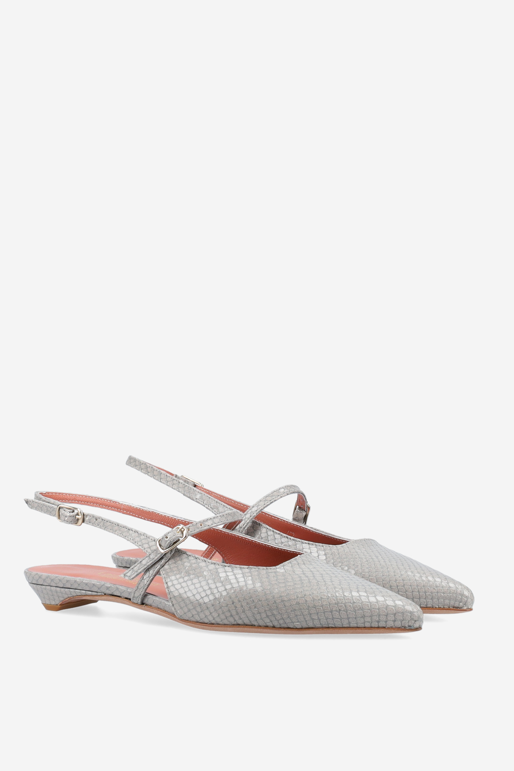 Lizard leather cross-over slingbacks