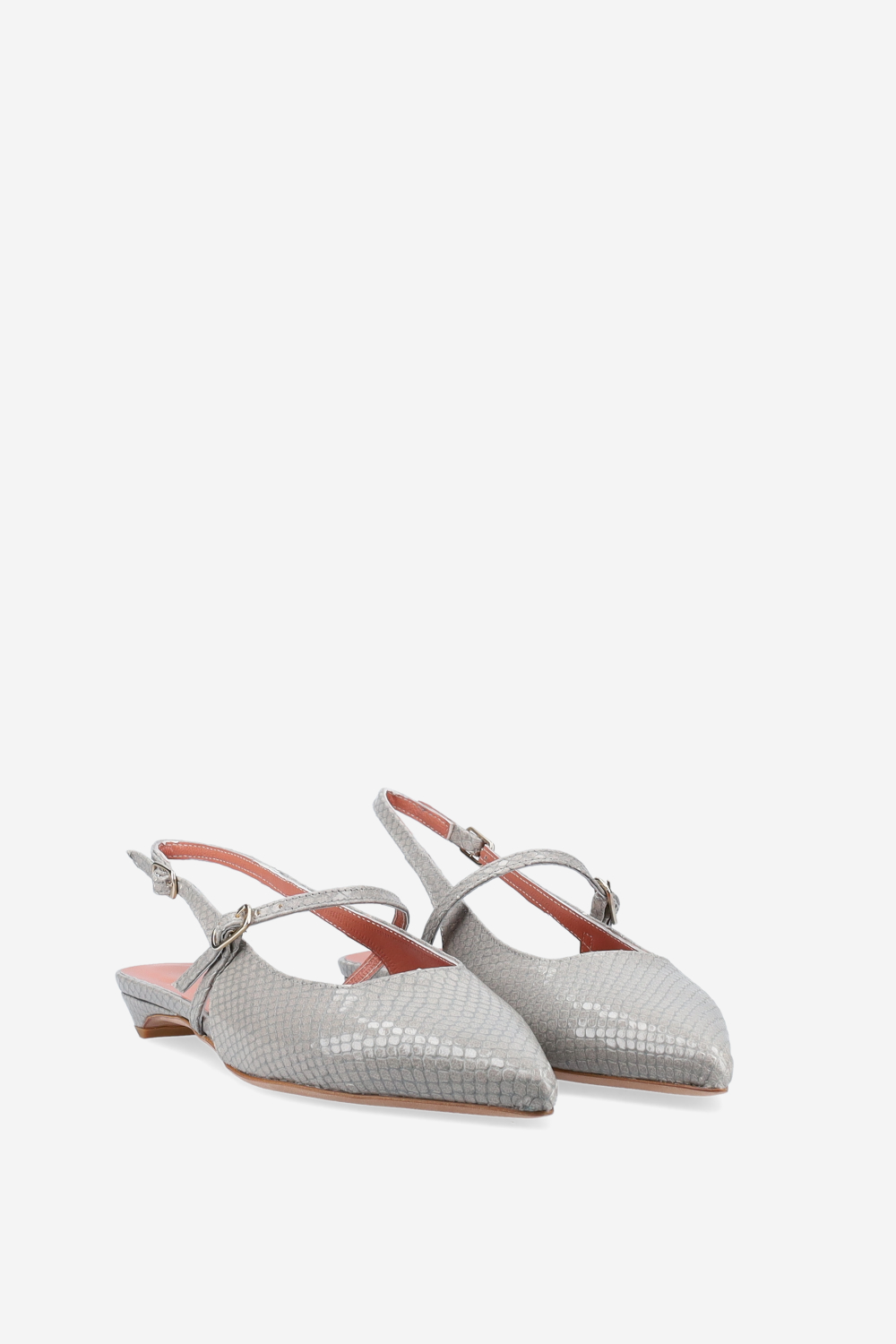 Lizard leather cross-over slingbacks