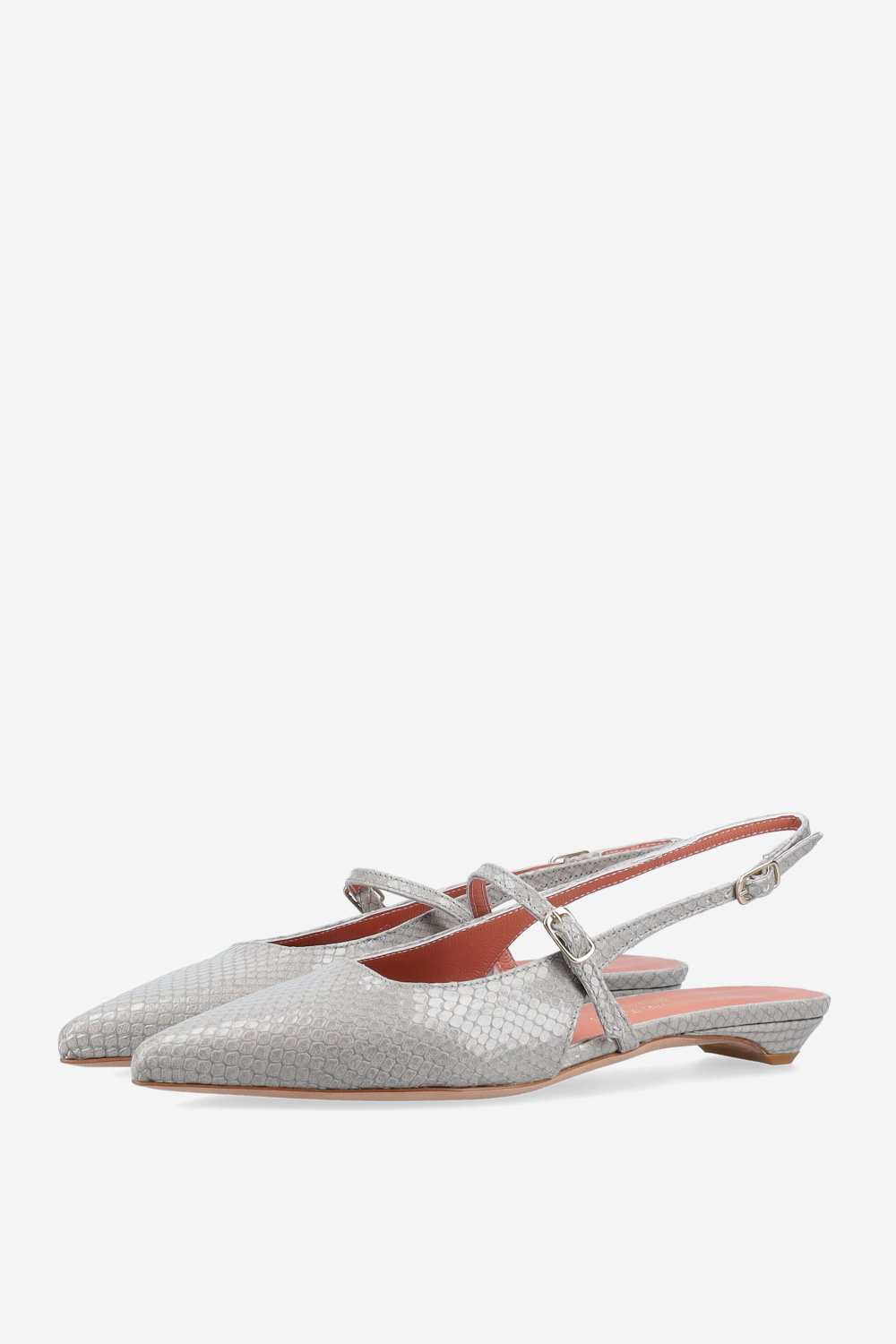 Lizard leather cross-over slingbacks