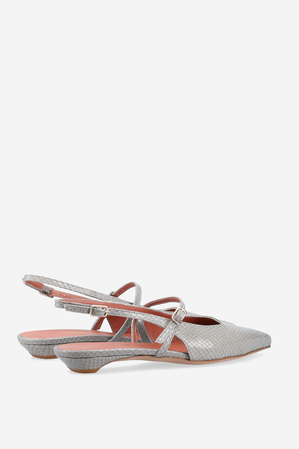 Lizard leather cross-over slingbacks