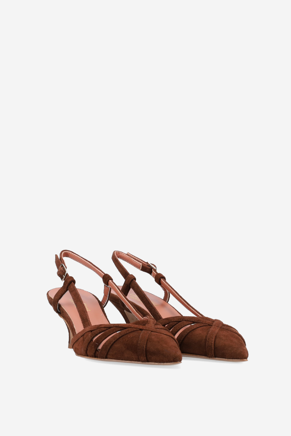 Openwork suede slingbacks