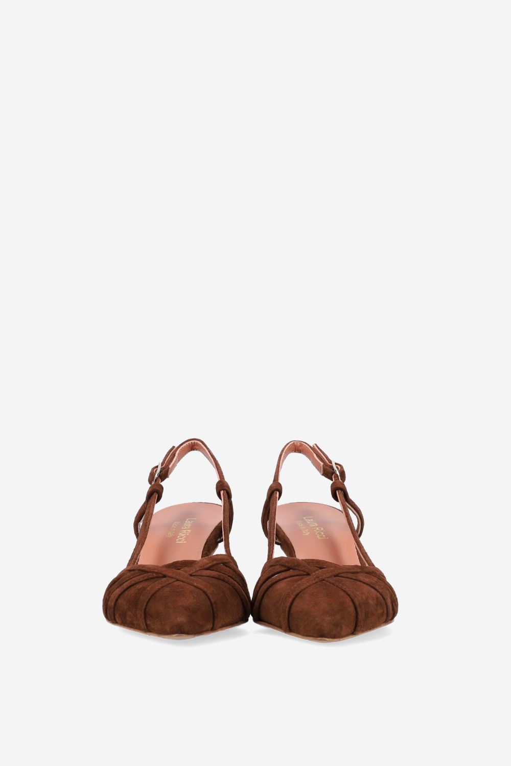 Openwork suede slingbacks