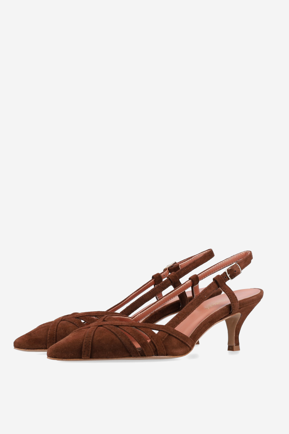 Openwork suede slingbacks