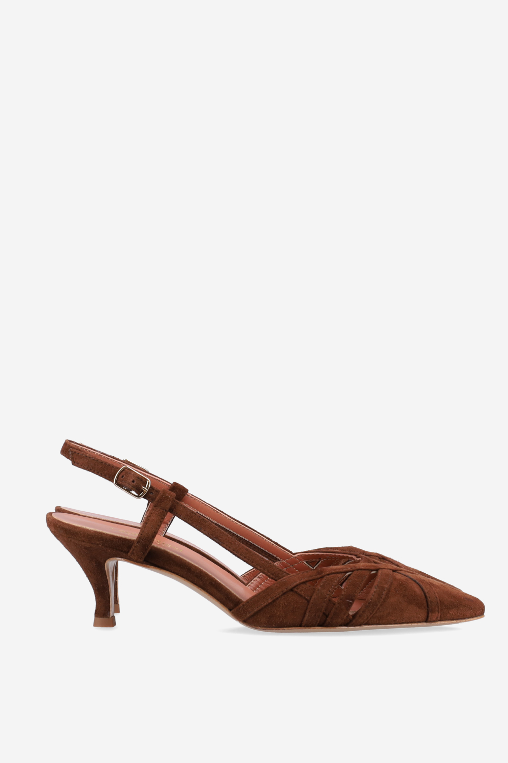 Openwork suede slingbacks