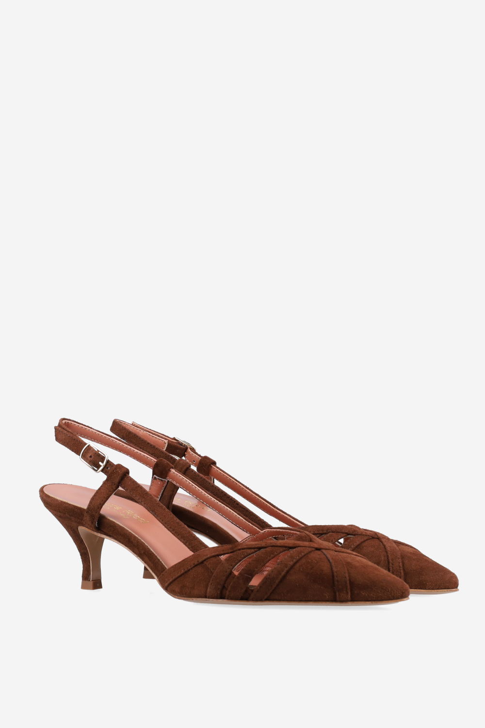 Openwork suede slingbacks