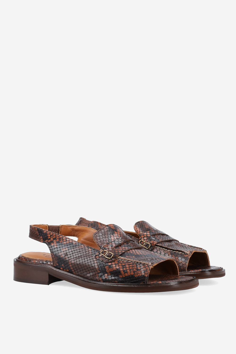 Pitone leather open-toe slingbacks