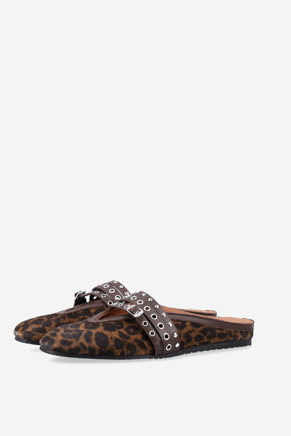 Cross-over suede mules