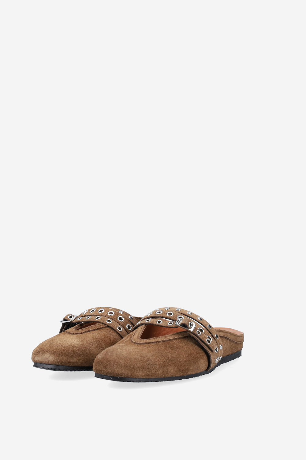 Cross-over suede mules